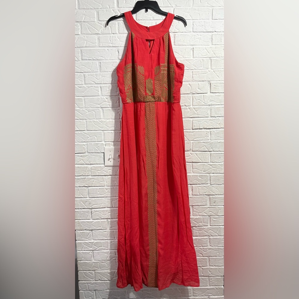 Coral Maxi Dress with Decorative Panel M